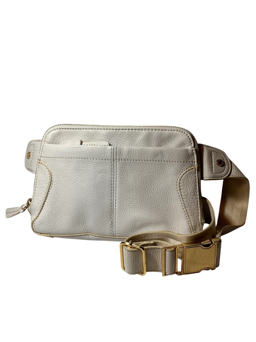 DANIER White Leather Crossbody Belt Bag 
Striped lining
Like new